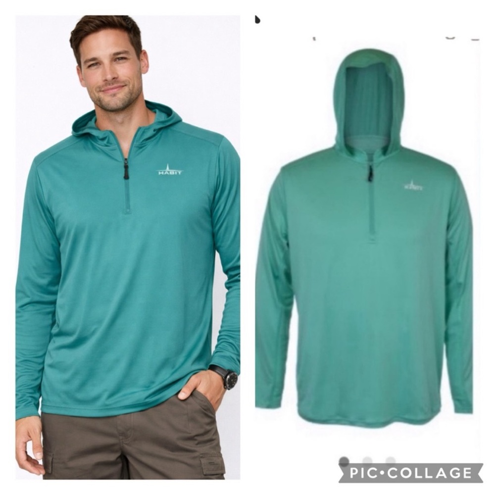 Habit Men's Teal Hooded Quarter-Zip Performance Pullover